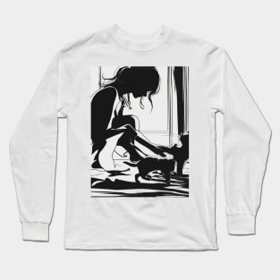 Kittens Shadow Silhouette Anime Style Collection No. 40 Long Sleeve T-Shirt